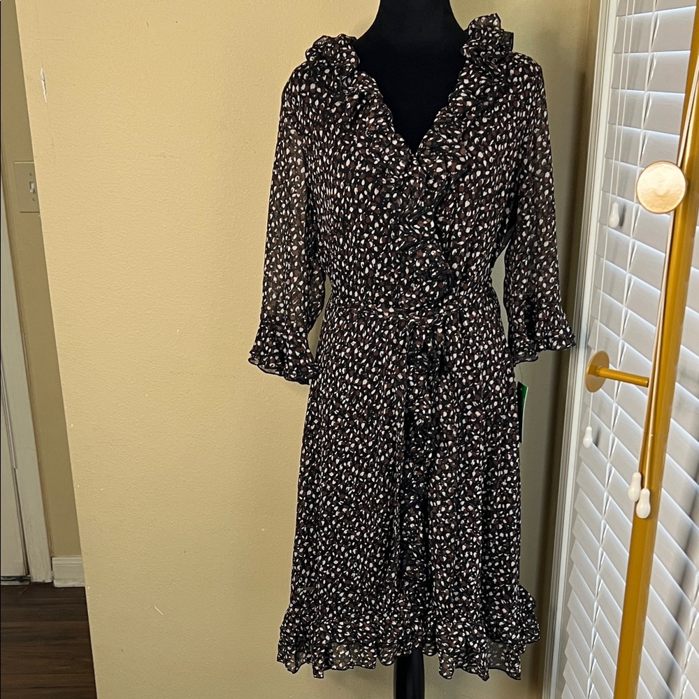 Tommy Hilfiger Black, White & Brown Patterned Dress